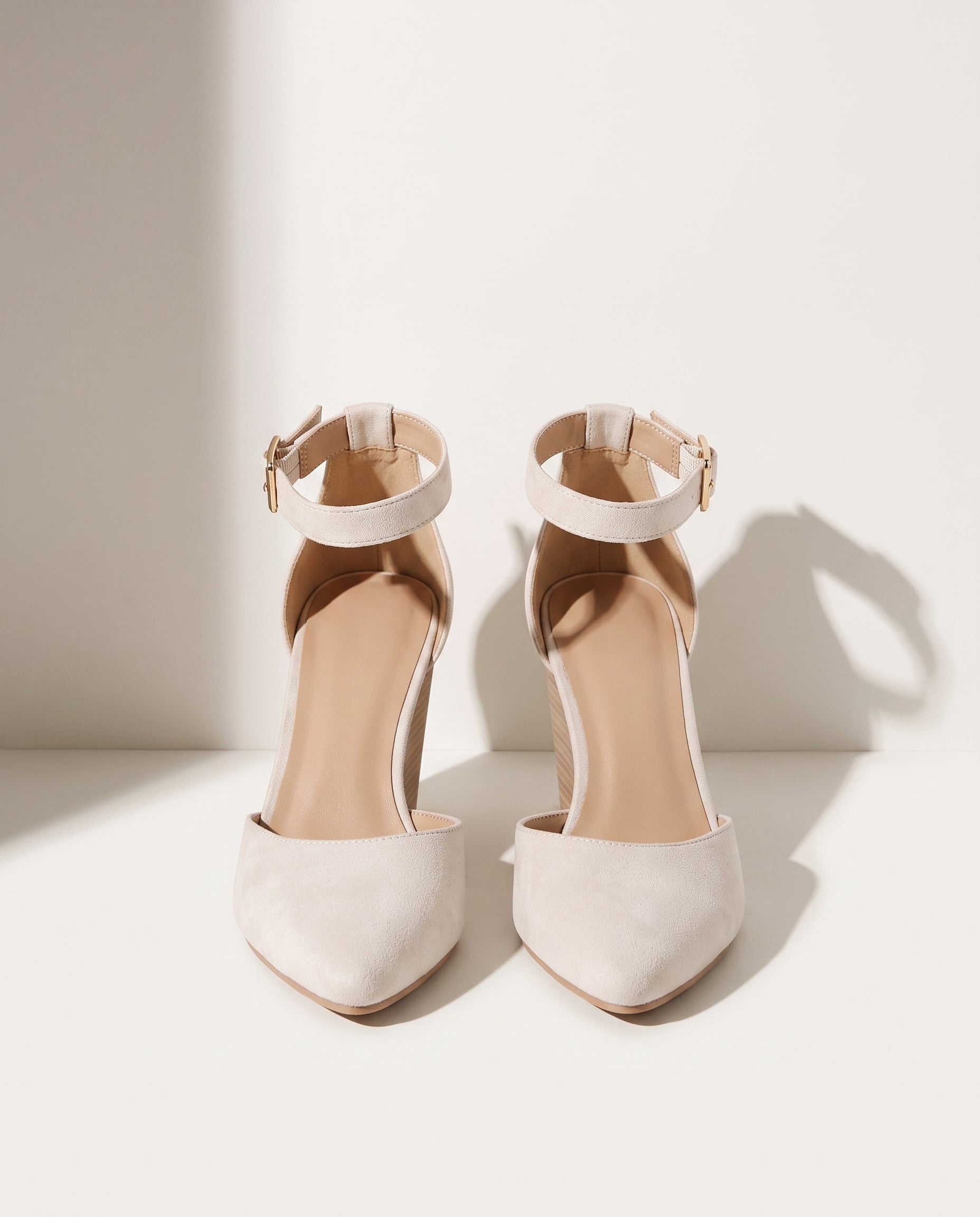 Noemie | Closed Toe Ankle Strap Wedge Heels for Evening Wear — Milky