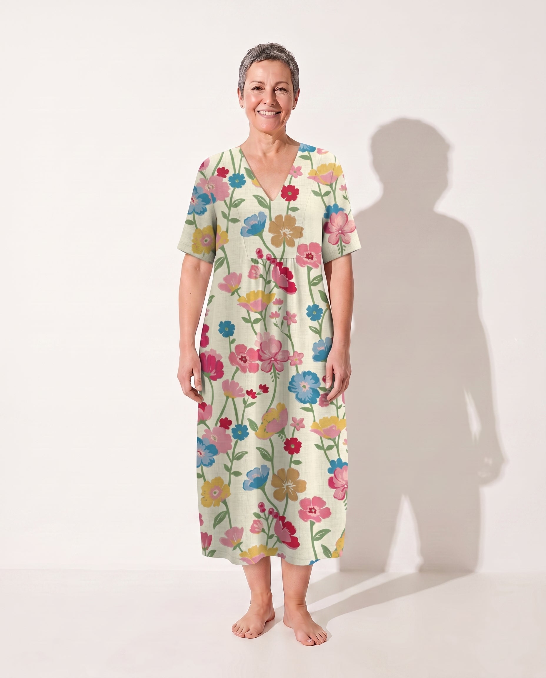 Theodora | Floral Long Sleeve Midi Dress for Garden Parties — MultiColour