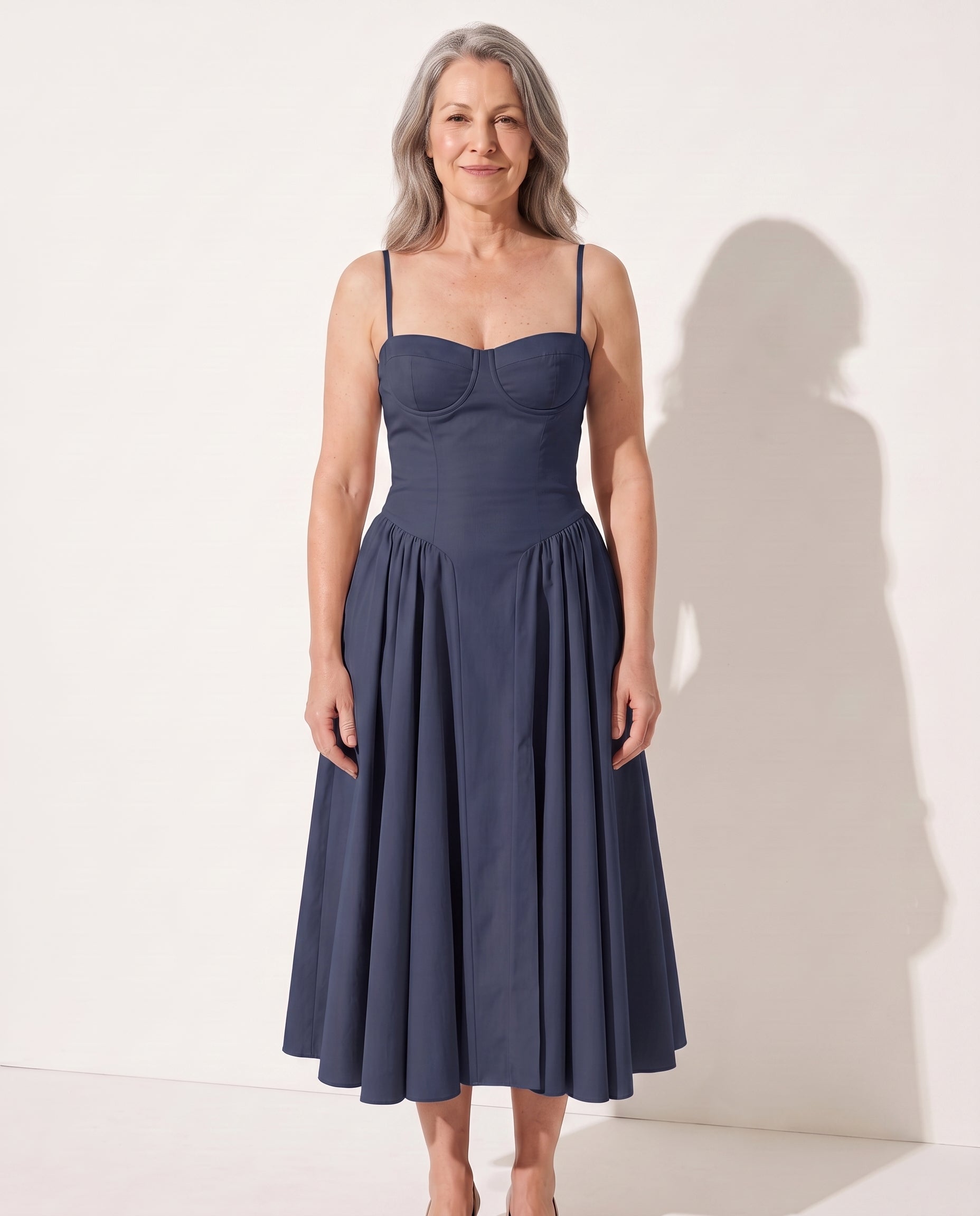 Aurelia | Red Corset Midi Dress Sweetheart Neckline Occasion — Navy