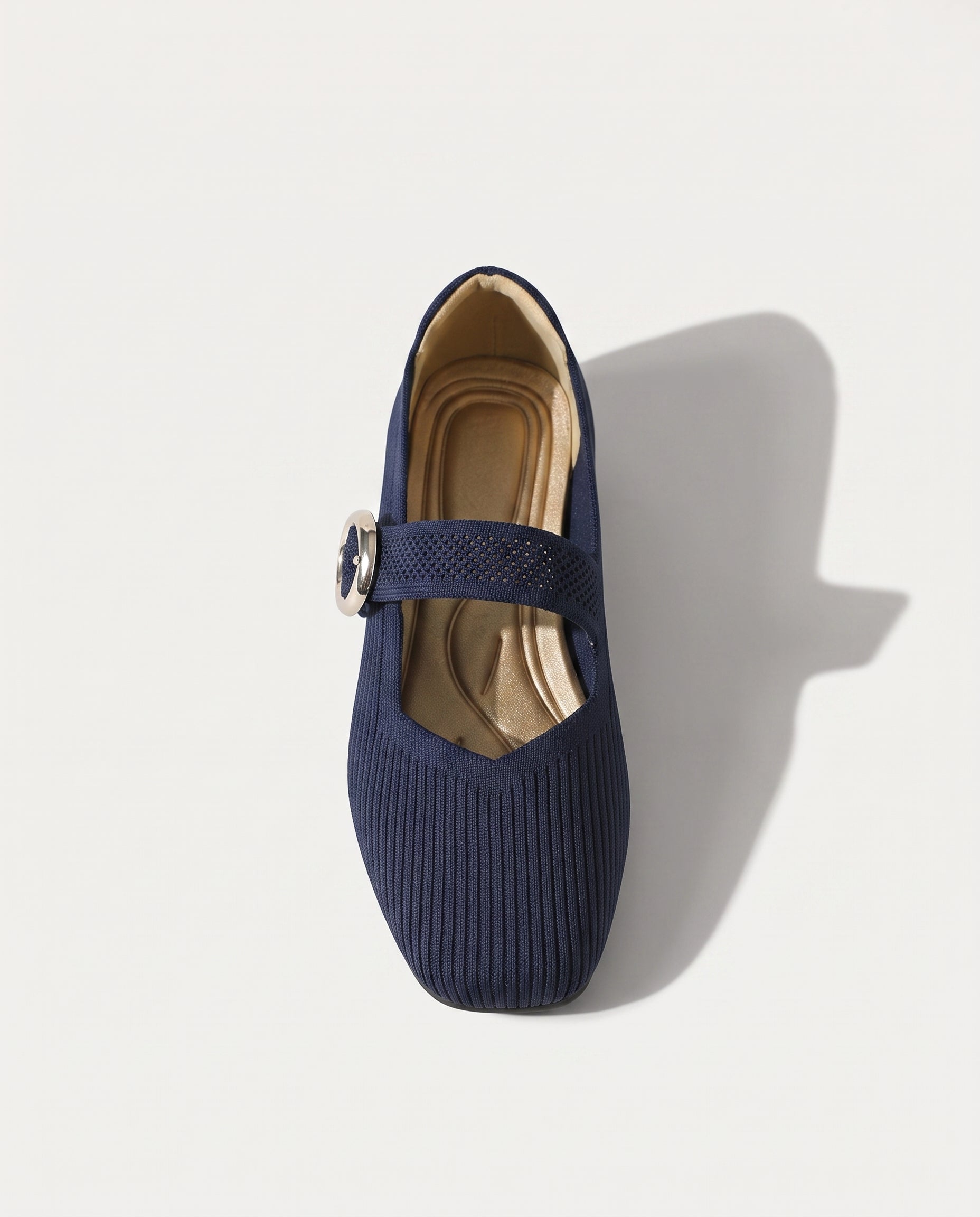 Sidonie | Womens Square Toe Knit Mary Jane Buckle Boots — Navy Blue
