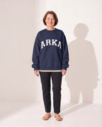 Vivienne | Women Varsity Jacket Oversized Fleece Hoodie — Navy with White Letters
