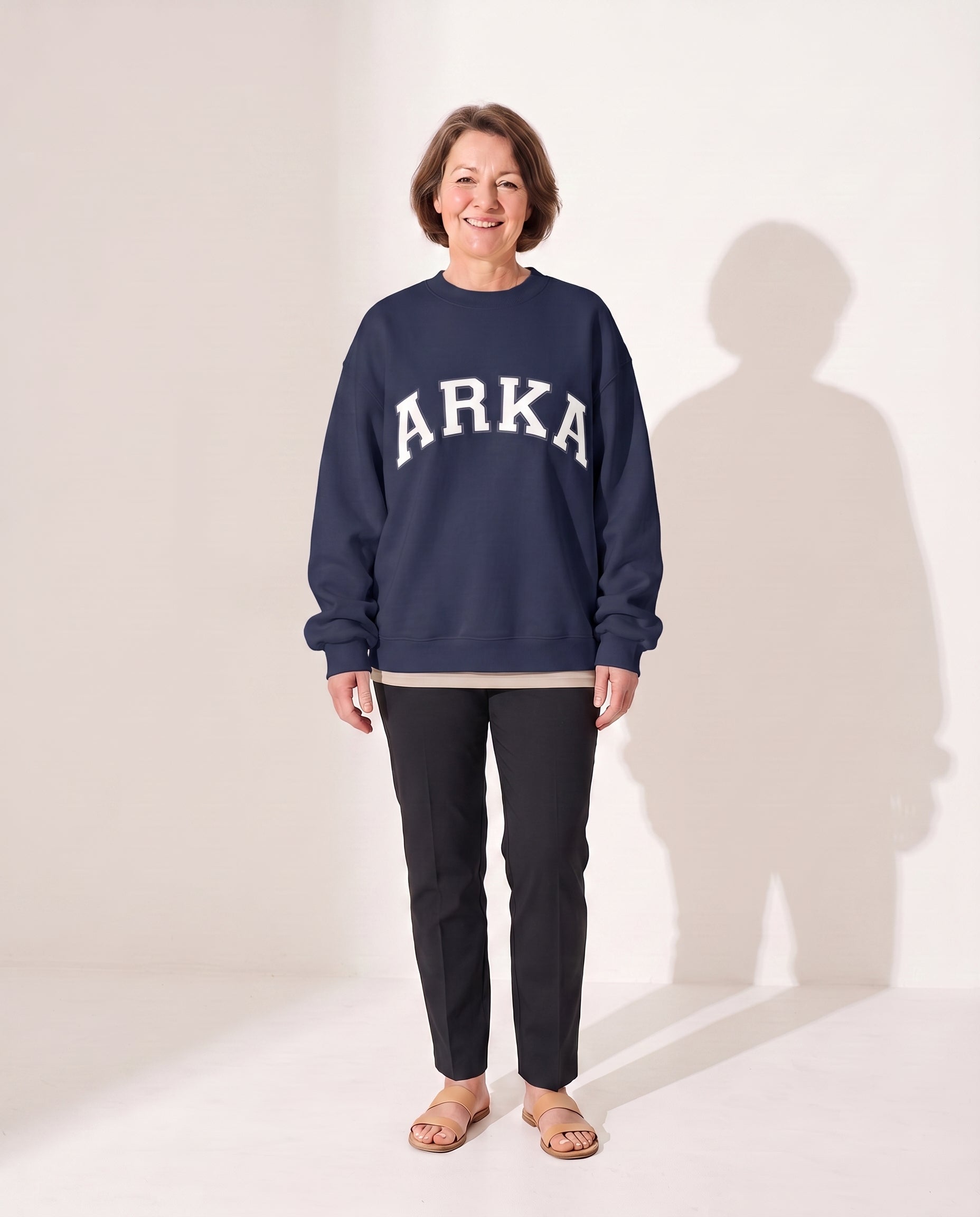 Vivienne | Women Varsity Jacket Oversized Fleece Hoodie — Navy with White Letters