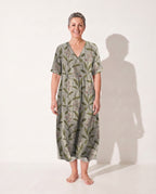 Theodora | Floral Long Sleeve Midi Dress for Garden Parties — Olive Green