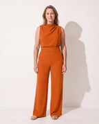 Sylvie | Long Sleeve Formal Jumpsuit Wide Leg High Neck — Orange