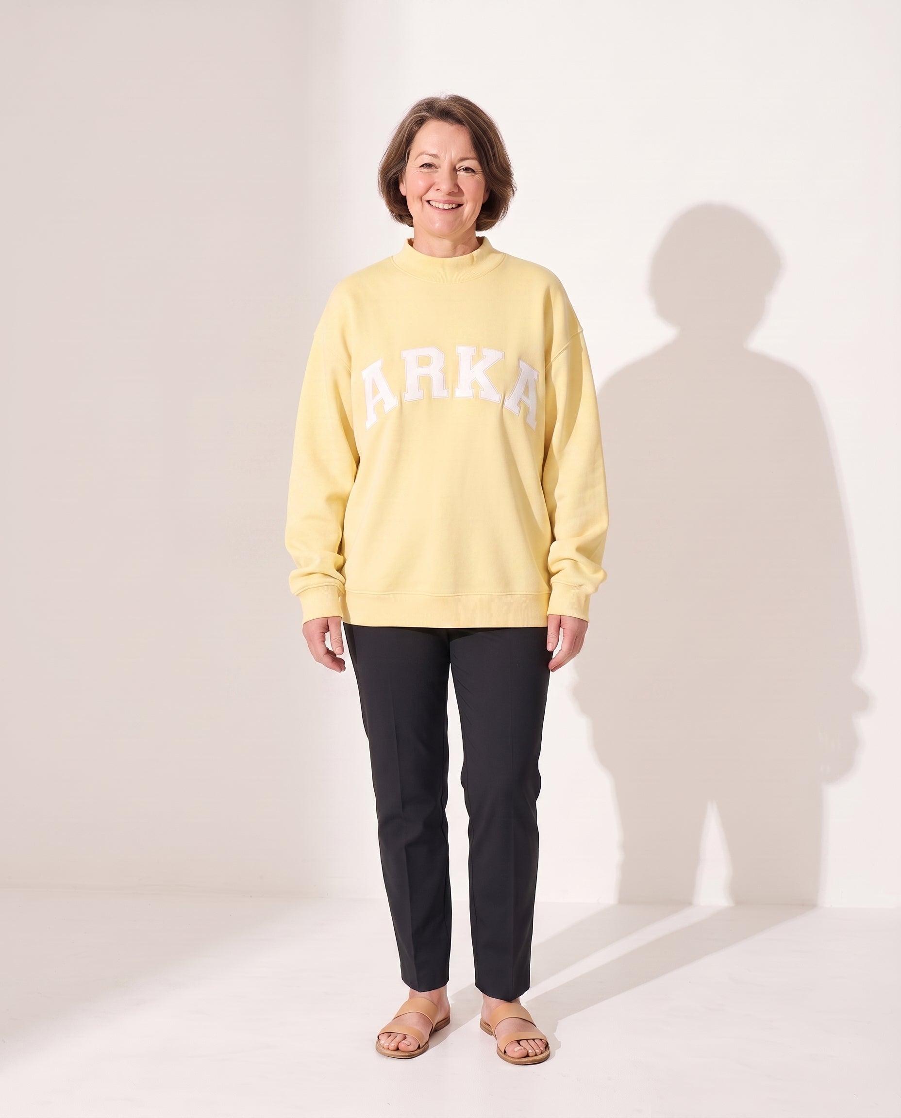 Vivienne | Women Varsity Jacket Oversized Fleece Hoodie — Pastel Yellow with White Letters