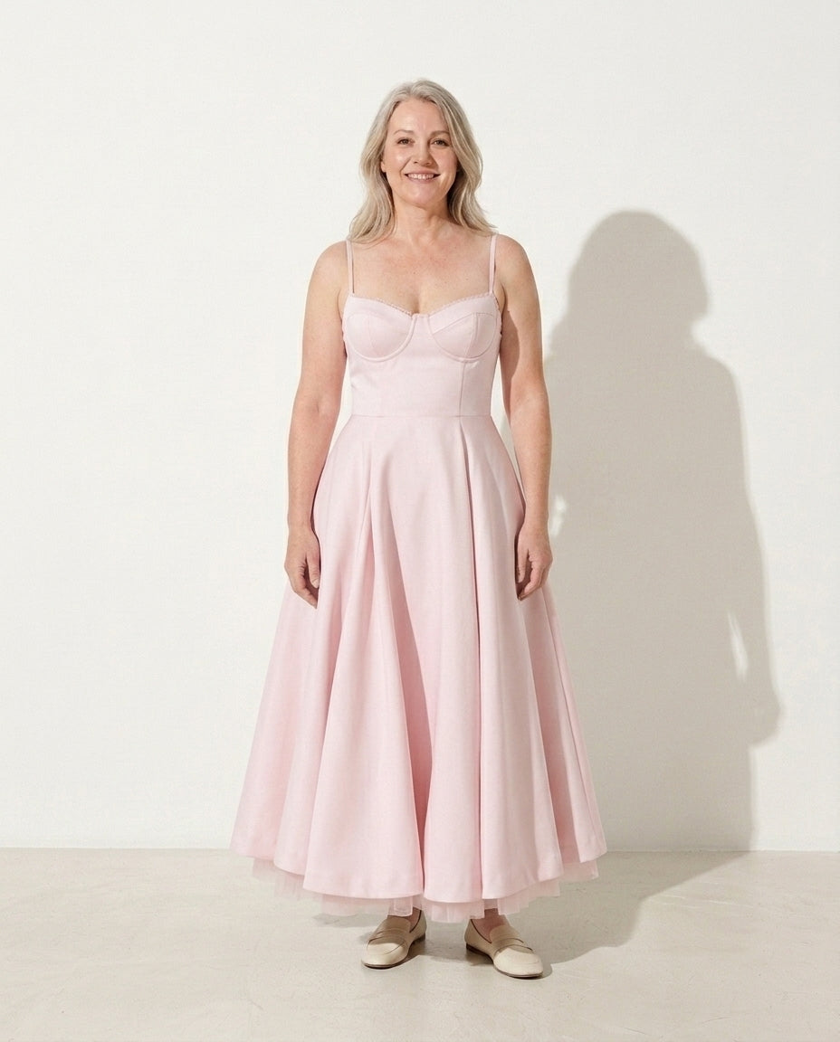 Ursula | Forever Unique Dresses Corset Tulle Midi Occasion — Pink