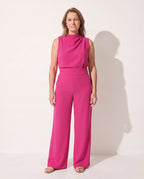 Sylvie | Long Sleeve Formal Jumpsuit Wide Leg High Neck — Pink