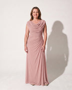 Georgiana | Long Sleeve Wedding Guest Dresses Cowl Neck Ruched Maxi — Pink