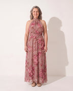Sylvie | Autumn Wedding Guest Dresses Halter Neck Maxi Floral — Pink
