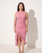 Romilly | Women Ruched Sleeveless Midi Autumn Wedding Guest Dresses — Pink