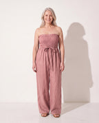 Dominique | Strapless Wide Leg Linen Jumpsuit Women Holiday — Pink