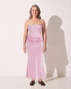 Faustine | Brown Satin Strapless Maxi Dress Evening Gown — Pink