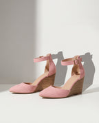 Noemie | Closed Toe Ankle Strap Wedge Heels for Evening Wear — Pink