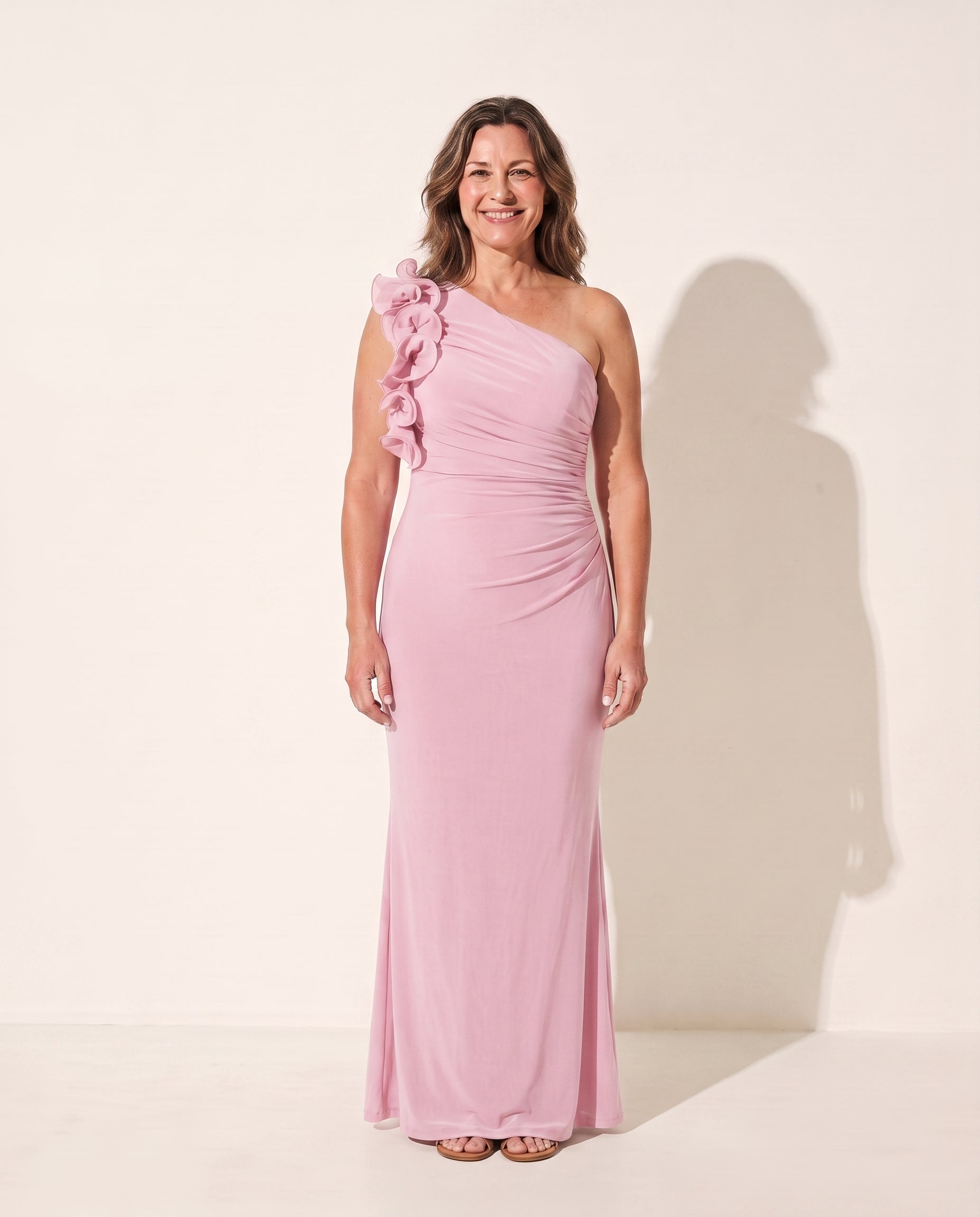 Verena | Wedding Guest Dresses With Sleeves Ruffle One Shoulder — Pink