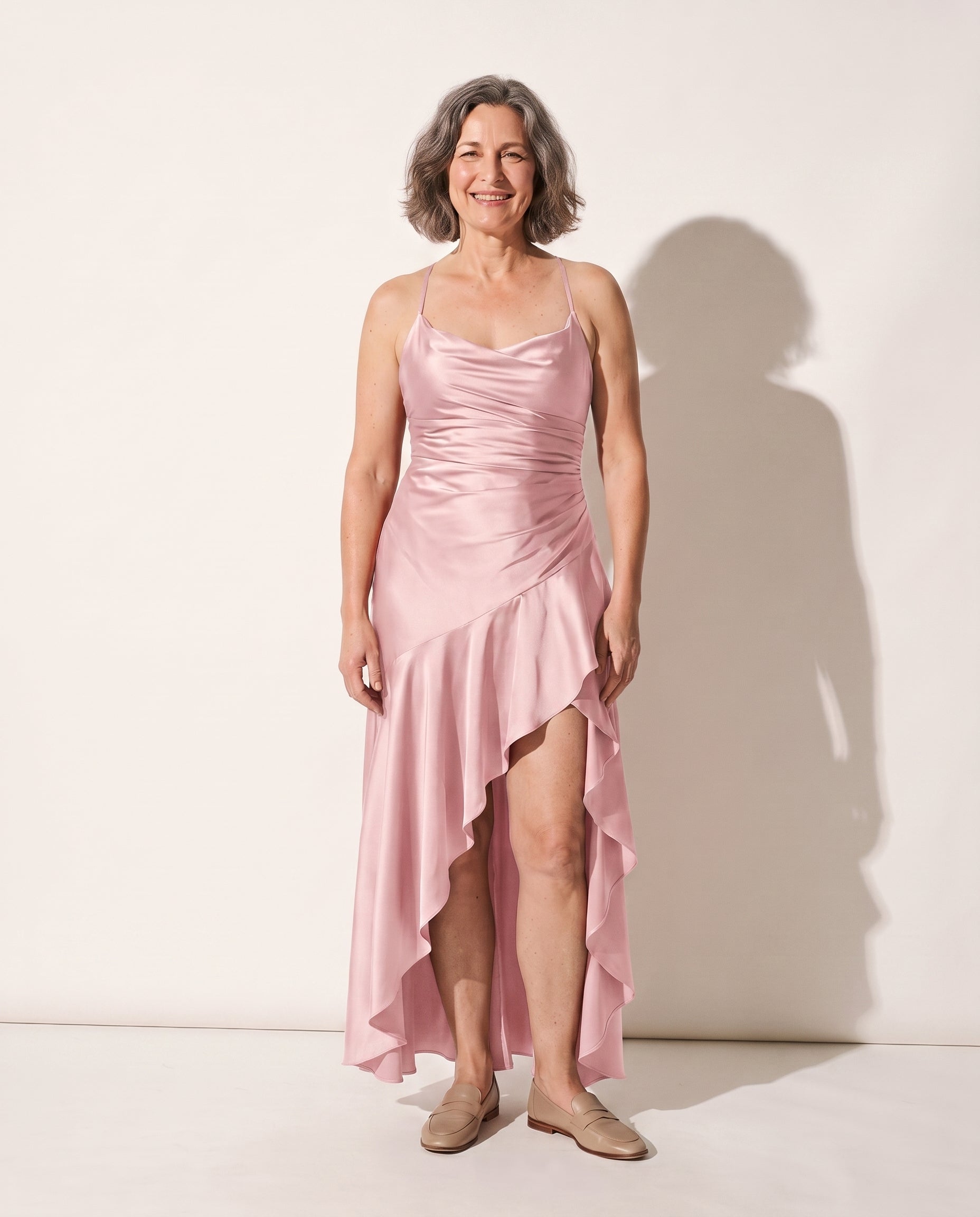 Henriette | Women Cowl Neck Satin Slip Maxi Dress — Pink