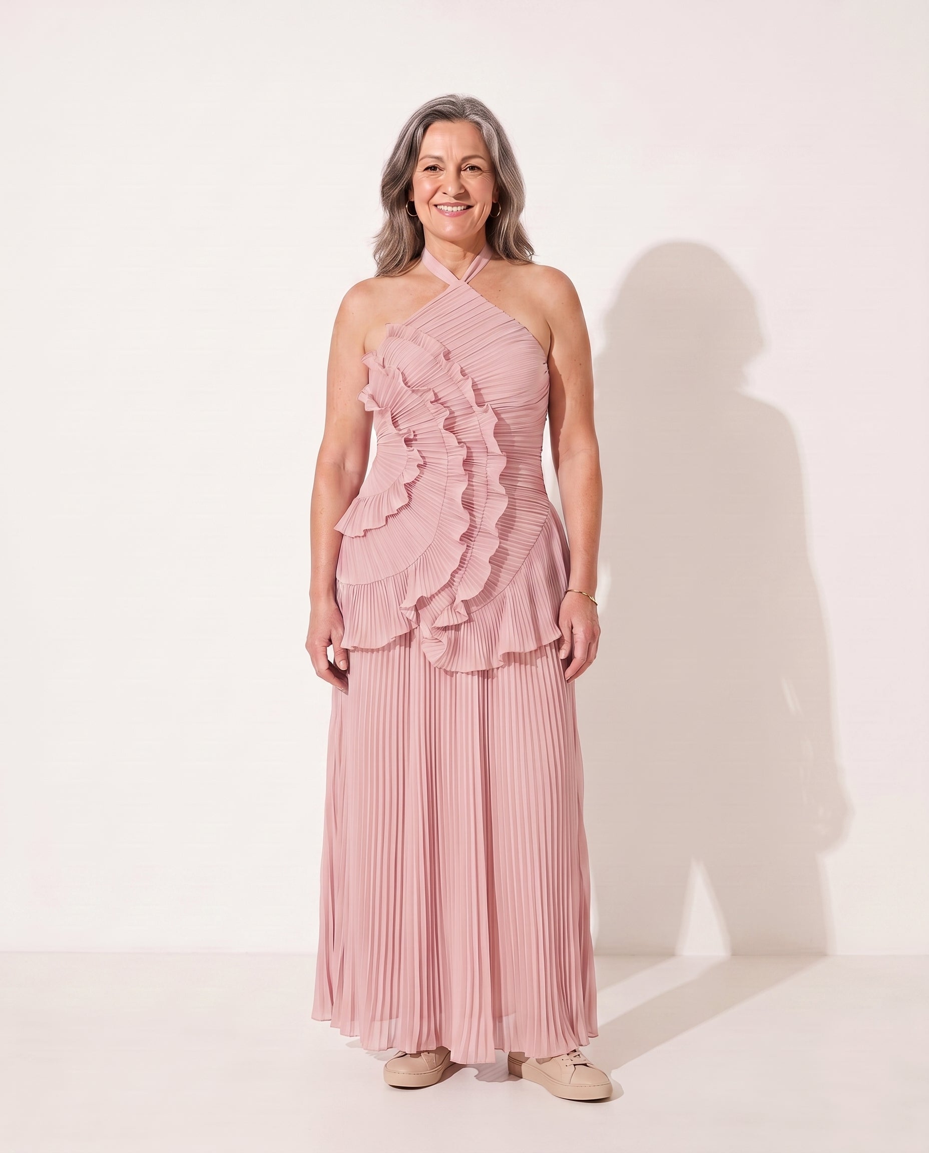 Iliana | Winter Wedding Guest Dresses With Pleated Ruffles — Pink