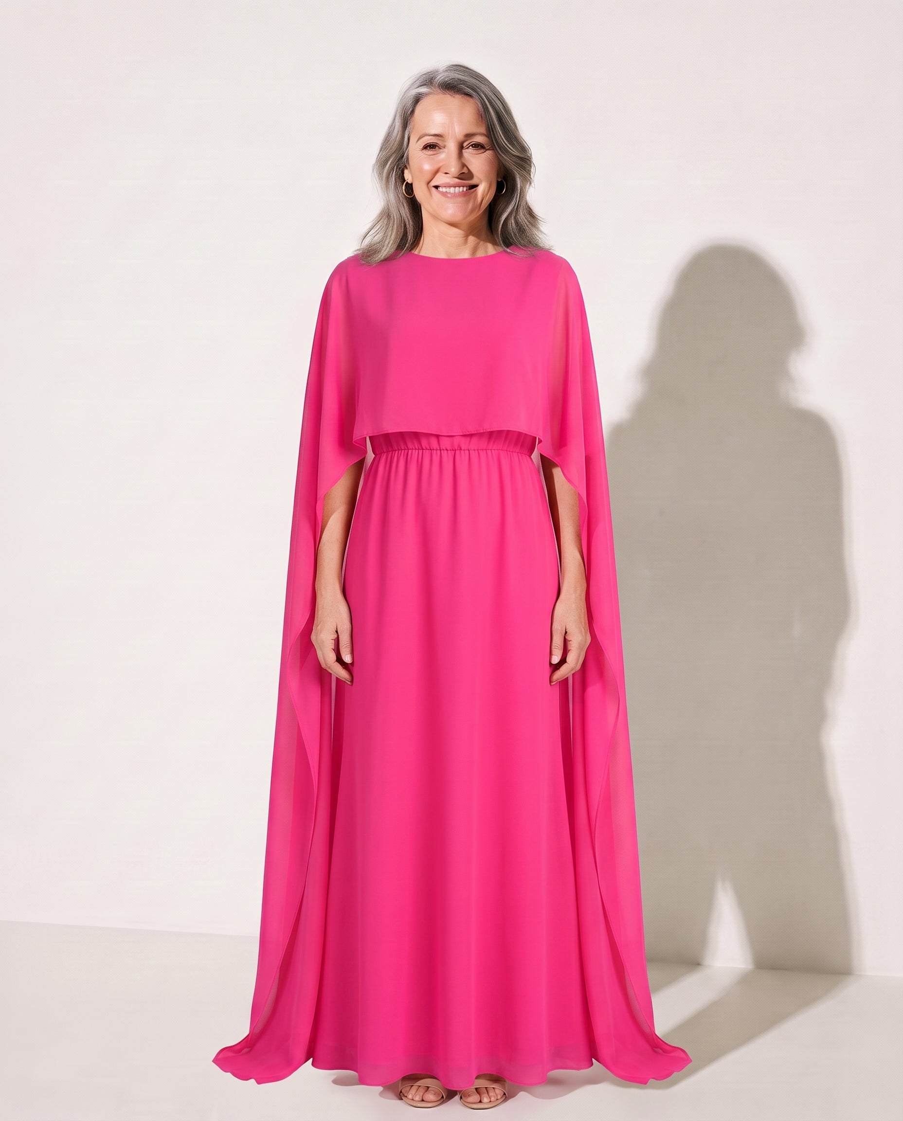 Xanthe | Draped Cape Evening Maxi Dresses For Special Occasions — Pink