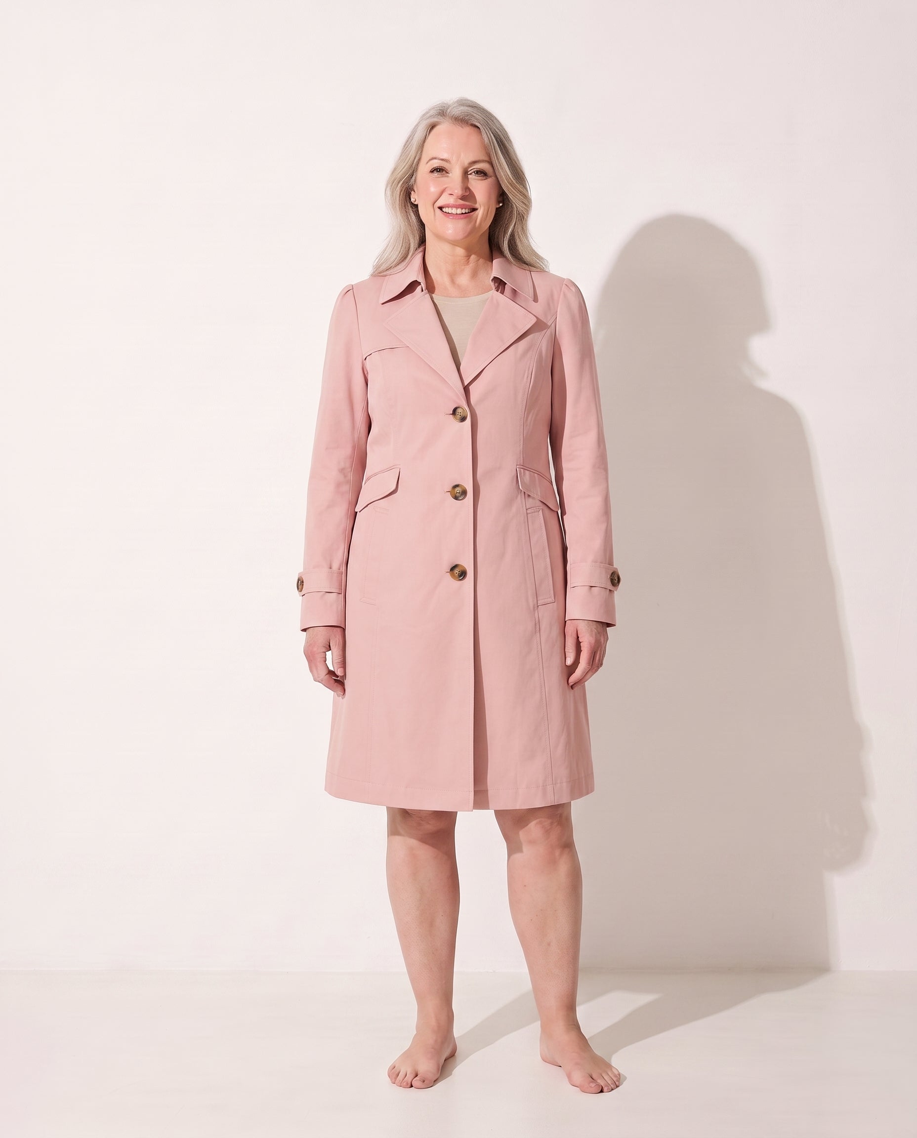 Solene | Womens Leather Trench Coat Tailored Long Blazer — Pink