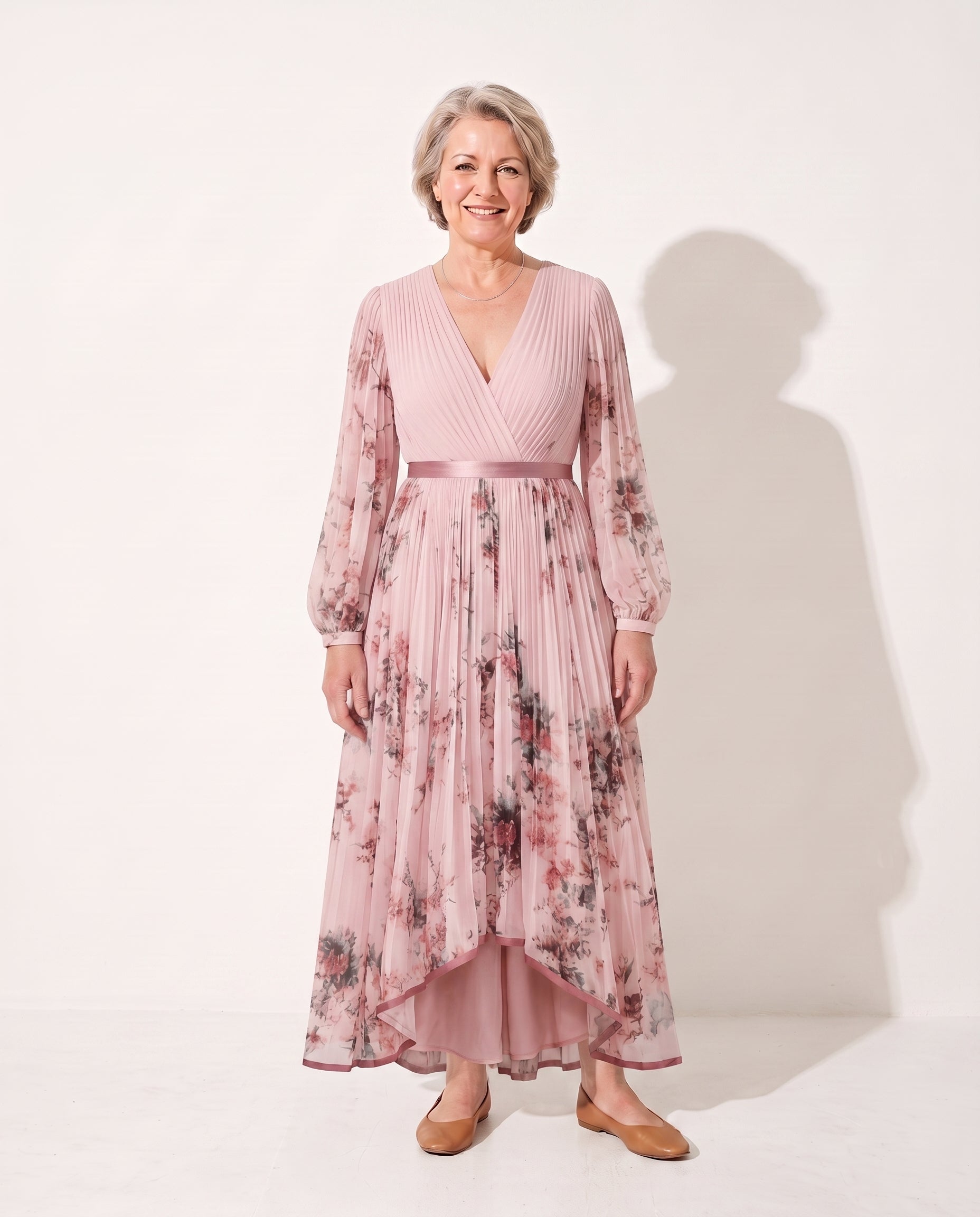 Isadora | Long Sleeve Floral Maxi Wedding Guest Dresses — Pink (5 Left)