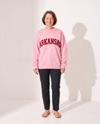 Vivienne | Women Varsity Jacket Oversized Fleece Hoodie — Pink with Red Letters