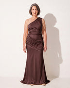 Coralie | One-Shoulder Evening Maxi Dresses For Special Occasions — Plum Brown