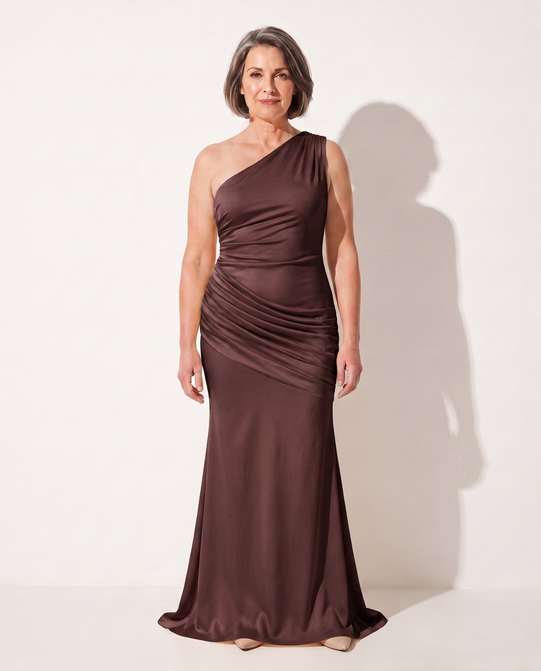 Coralie | One-Shoulder Evening Maxi Dresses For Special Occasions — Plum Brown