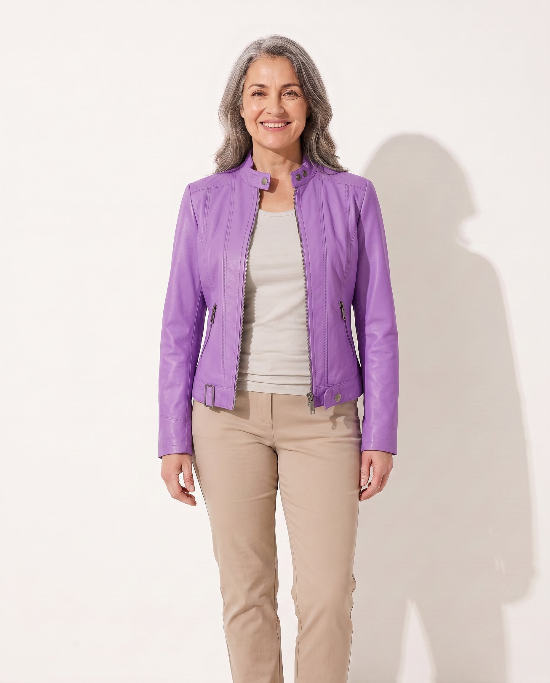 Helena | Womens Motorcycle Jacket in Premium Vegan Leather — Purple