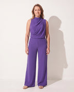 Sylvie | Long Sleeve Formal Jumpsuit Wide Leg High Neck — Purple