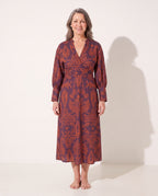 Helena | Long Sleeve Wrap Dress Midi Print Wedding Guest — Purple