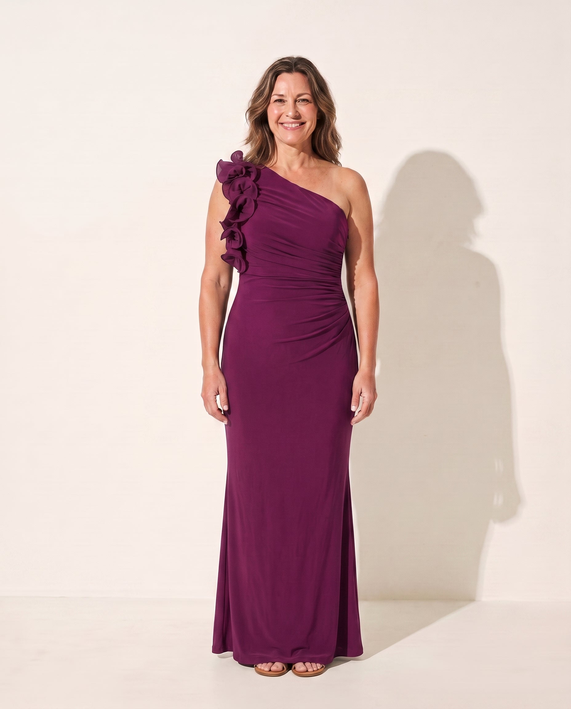 Verena | Wedding Guest Dresses With Sleeves Ruffle One Shoulder — Purple