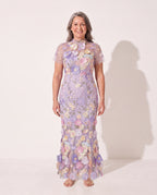 Agathe | Floral Appliqué Autumn Wedding Guest Dresses Midi — Purple