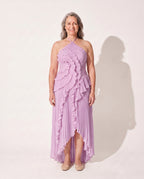 Berenice | Halter Evening Maxi Dresses With Ruffle Detail — Purple
