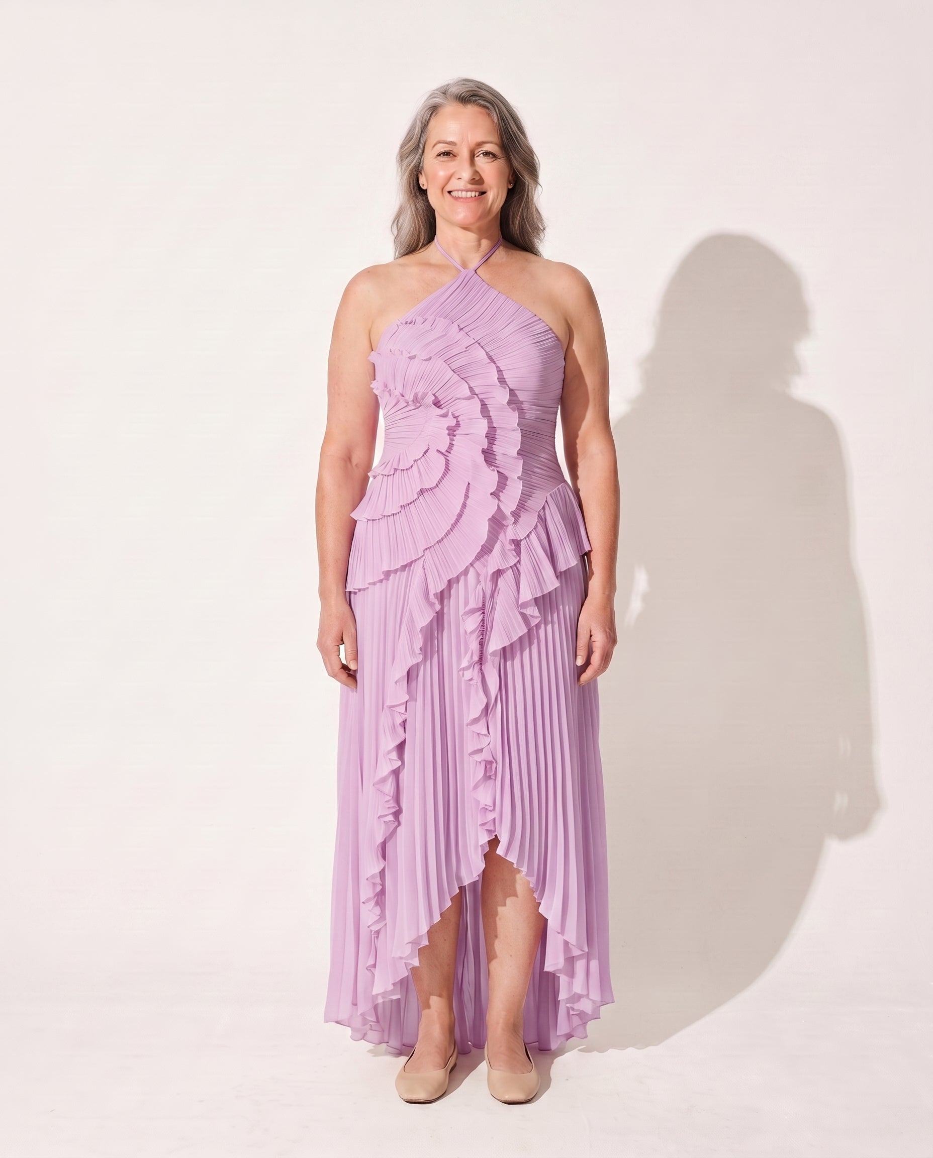 Berenice | Halter Evening Maxi Dresses With Ruffle Detail — Purple