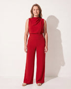 Sylvie | Long Sleeve Formal Jumpsuit Wide Leg High Neck — Red