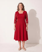 Maelys | Long Sleeve Lace A-Line Wedding Guest Midi Dresses — Red