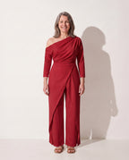 Arabella | One Shoulder Wide Leg Jumpsuit Evening Occasion — Red