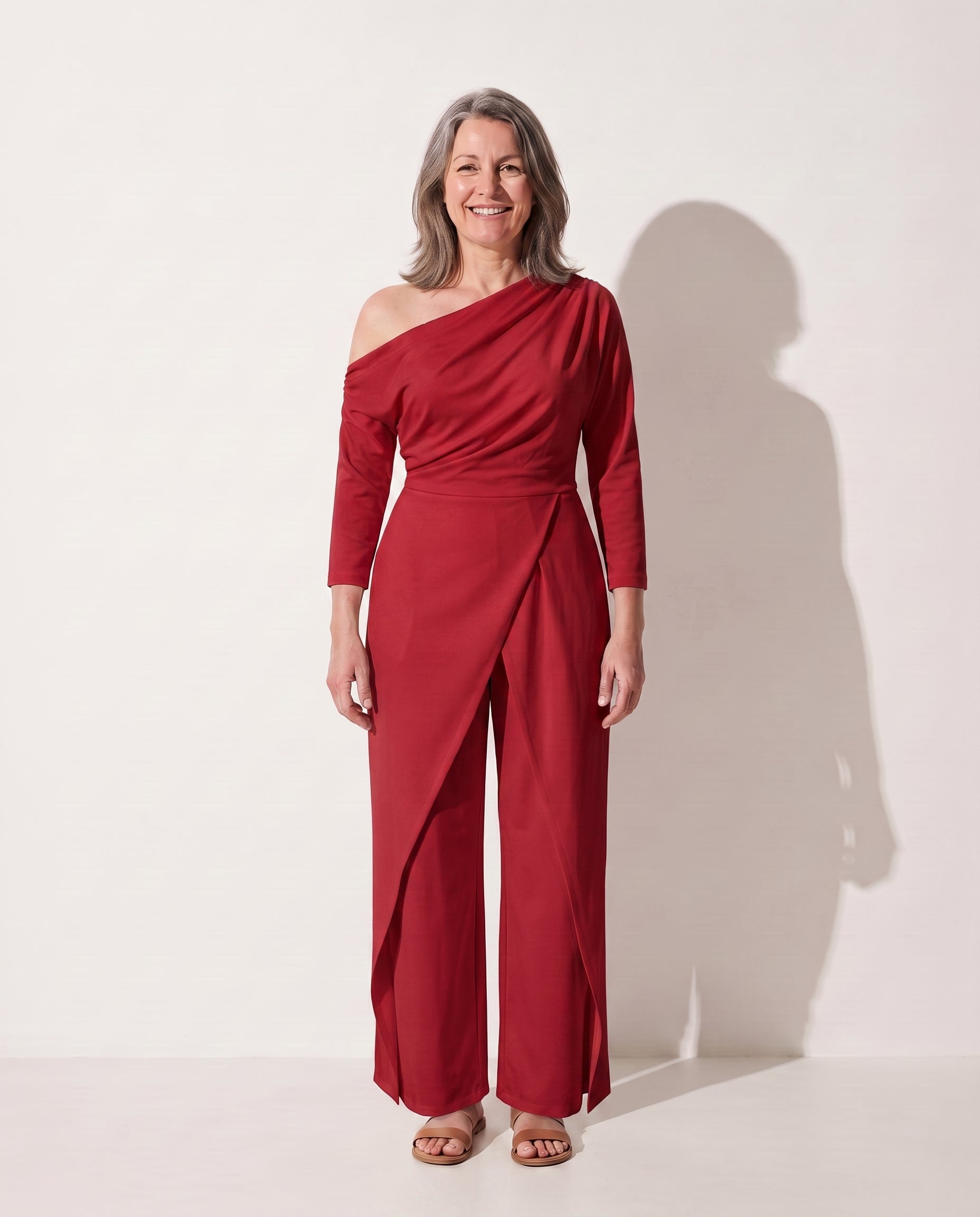 Arabella | One Shoulder Wide Leg Jumpsuit Evening Occasion — Red
