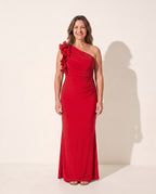 Verena | Wedding Guest Dresses With Sleeves Ruffle One Shoulder — Red