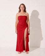 Valentina | Strapless Party Gown For Women High Split Bodycon — Red