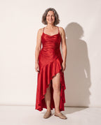 Henriette | Women Cowl Neck Satin Slip Maxi Dress — Red