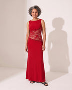 Capucine | Black Lace Cutout Maxi Evening Dress — Red