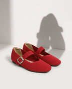Sidonie | Womens Square Toe Knit Mary Jane Buckle Boots — Red