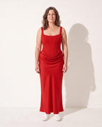 Ursula | Women Square Neck Corset Lace Maxi Wedding Dress — Red