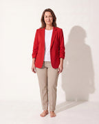 Persephone | Womens Velvet Blazer One Button Tailored Jacket — Red