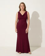 Anouk | Cinderella Satin Cowl Neck Wedding Guest Maxi Dress — Red Rose