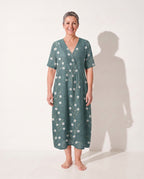 Theodora | Floral Long Sleeve Midi Dress for Garden Parties — Sage Green