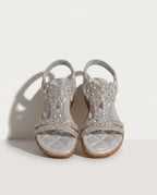 Maelys | Boho Embellished Wedding Shoes Strappy Flat Sandals — Silvery Grey