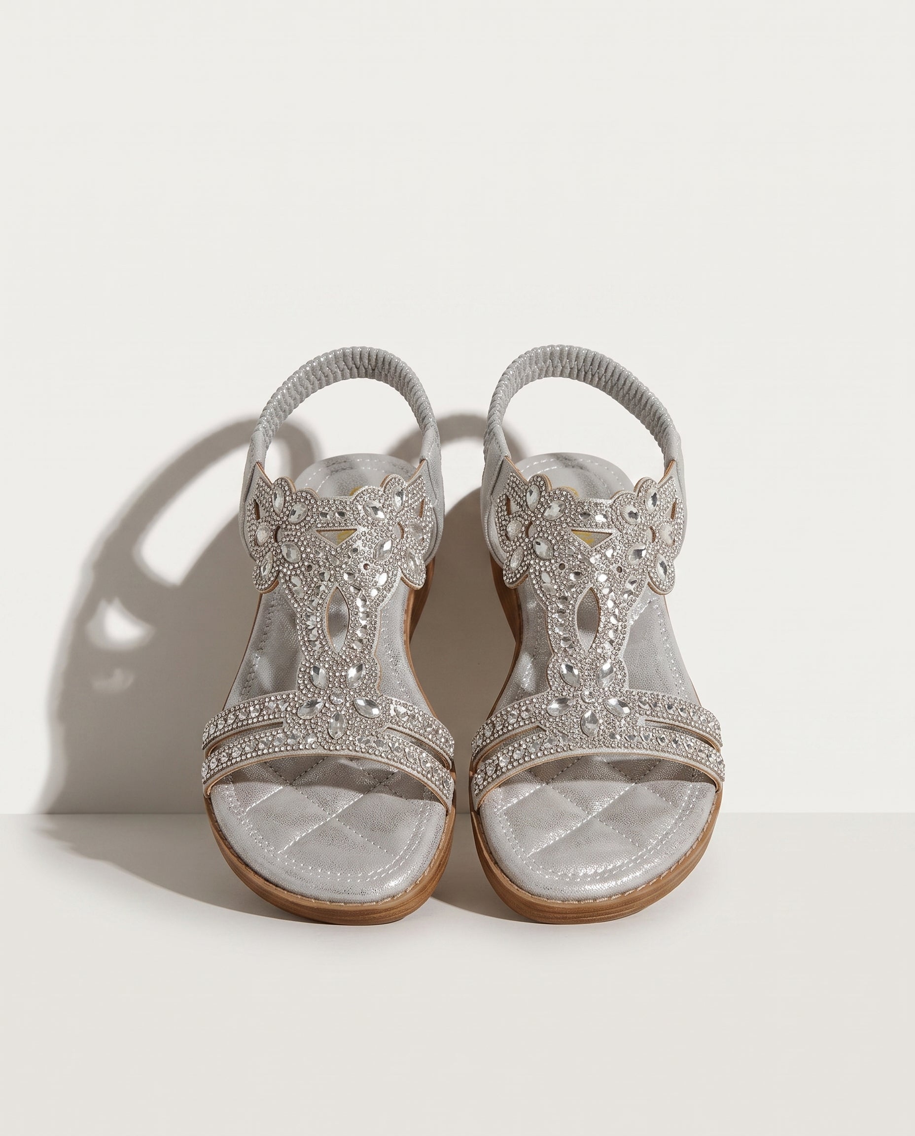 Maelys | Boho Embellished Wedding Shoes Strappy Flat Sandals — Silvery Grey