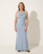 Anouk | Cinderella Satin Cowl Neck Wedding Guest Maxi Dress — Sky Blue