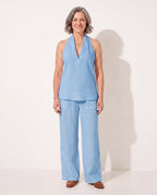 Josephine | Camel Wide Leg Trousers Halterneck Co-Ord Set — Sky Blue